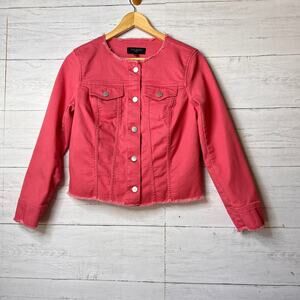 Talbots Jacket Womens Size MP Coral Pink Denim Raw Hem & Collar Colorful Cotton